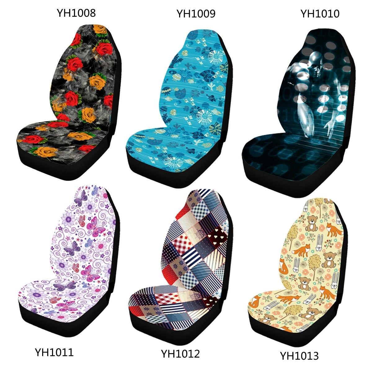 Fashion Printed Car Seat Covers Universal Fit Automobile Accessories 1/2PCS YH1013