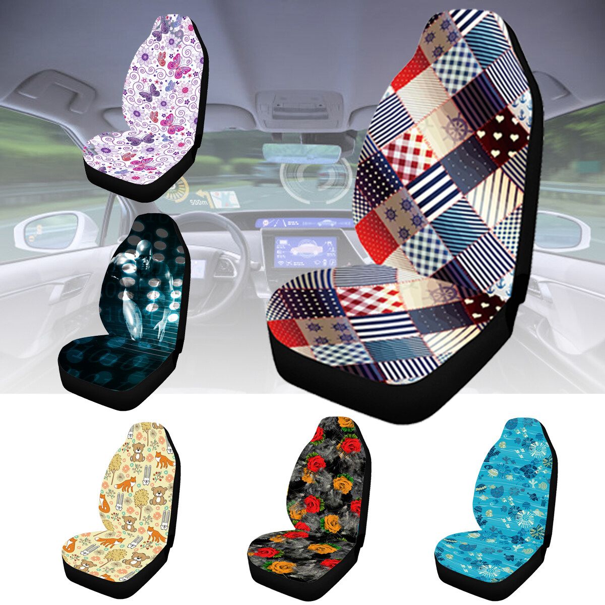 Fashion Printed Car Seat Covers Universal Fit Automobile Accessories 1/2PCS YH1013