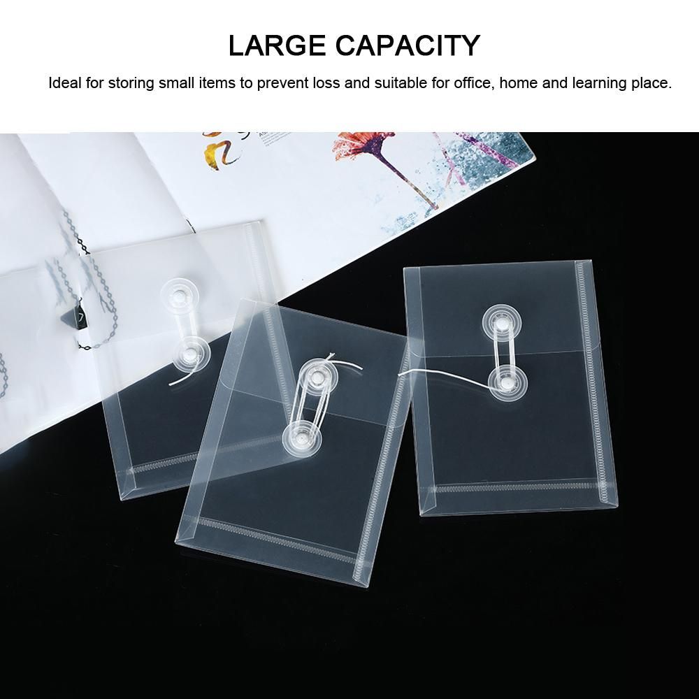 A6 Transparent File Document Bag Pouch Plastic Envelope Mini Storage Organizer with Button & String Tie Clouse for Home Office School Use