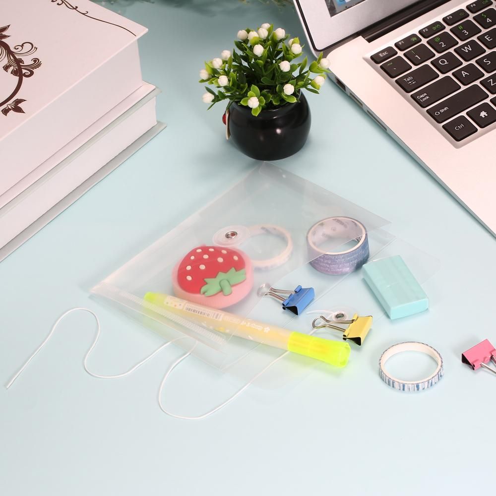 A6 Transparent File Document Bag Pouch Plastic Envelope Mini Storage Organizer with Button & String Tie Clouse for Home Office School Use