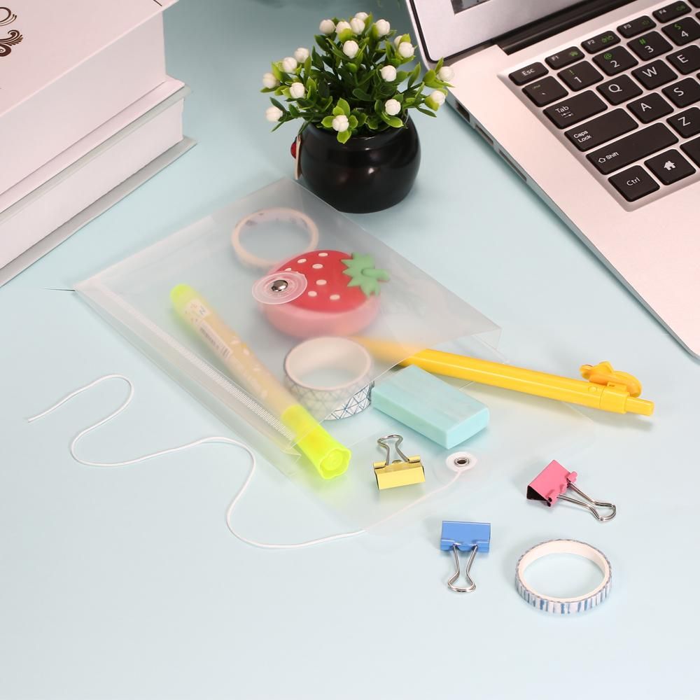 A6 Transparent File Document Bag Pouch Plastic Envelope Mini Storage Organizer with Button & String Tie Clouse for Home Office School Use