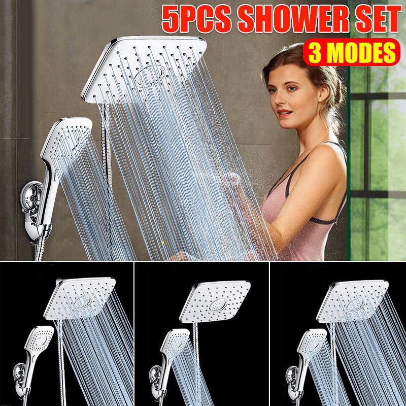 Square High Handheld Shower Head Fully Electroplated Shower Set Of 5 Water Saving Rainfall Handhel Spray Sprinkler Bathroom Accessories