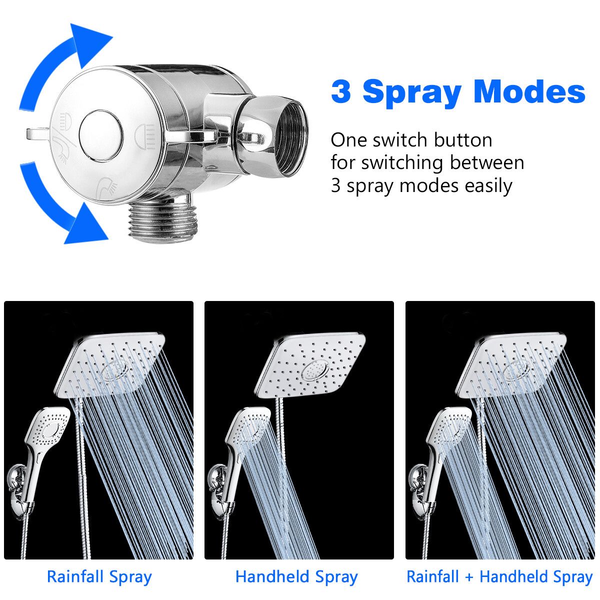 Square High Handheld Shower Head Fully Electroplated Shower Set Of 5 Water Saving Rainfall Handhel Spray Sprinkler Bathroom Accessories