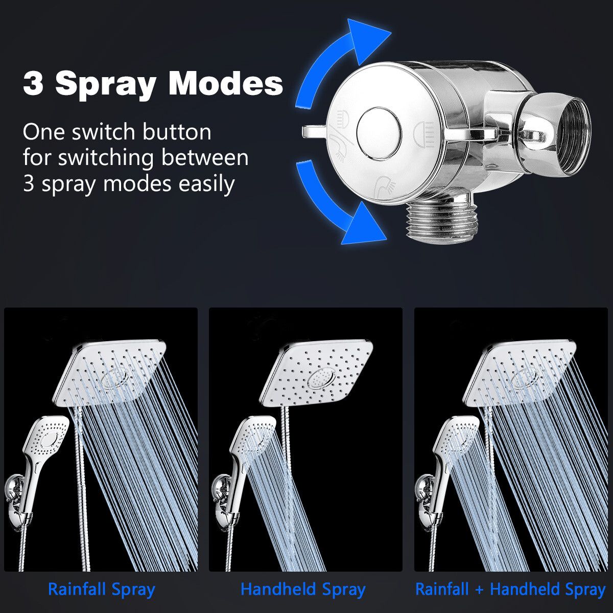 Square High Handheld Shower Head Fully Electroplated Shower Set Of 5 Water Saving Rainfall Handhel Spray Sprinkler Bathroom Accessories