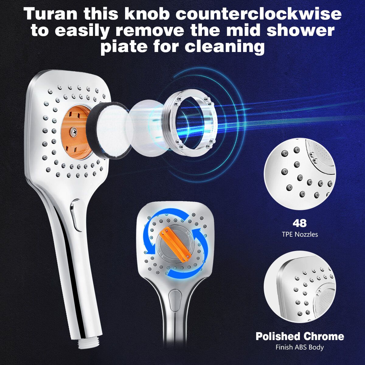 Square High Handheld Shower Head Fully Electroplated Shower Set Of 5 Water Saving Rainfall Handhel Spray Sprinkler Bathroom Accessories