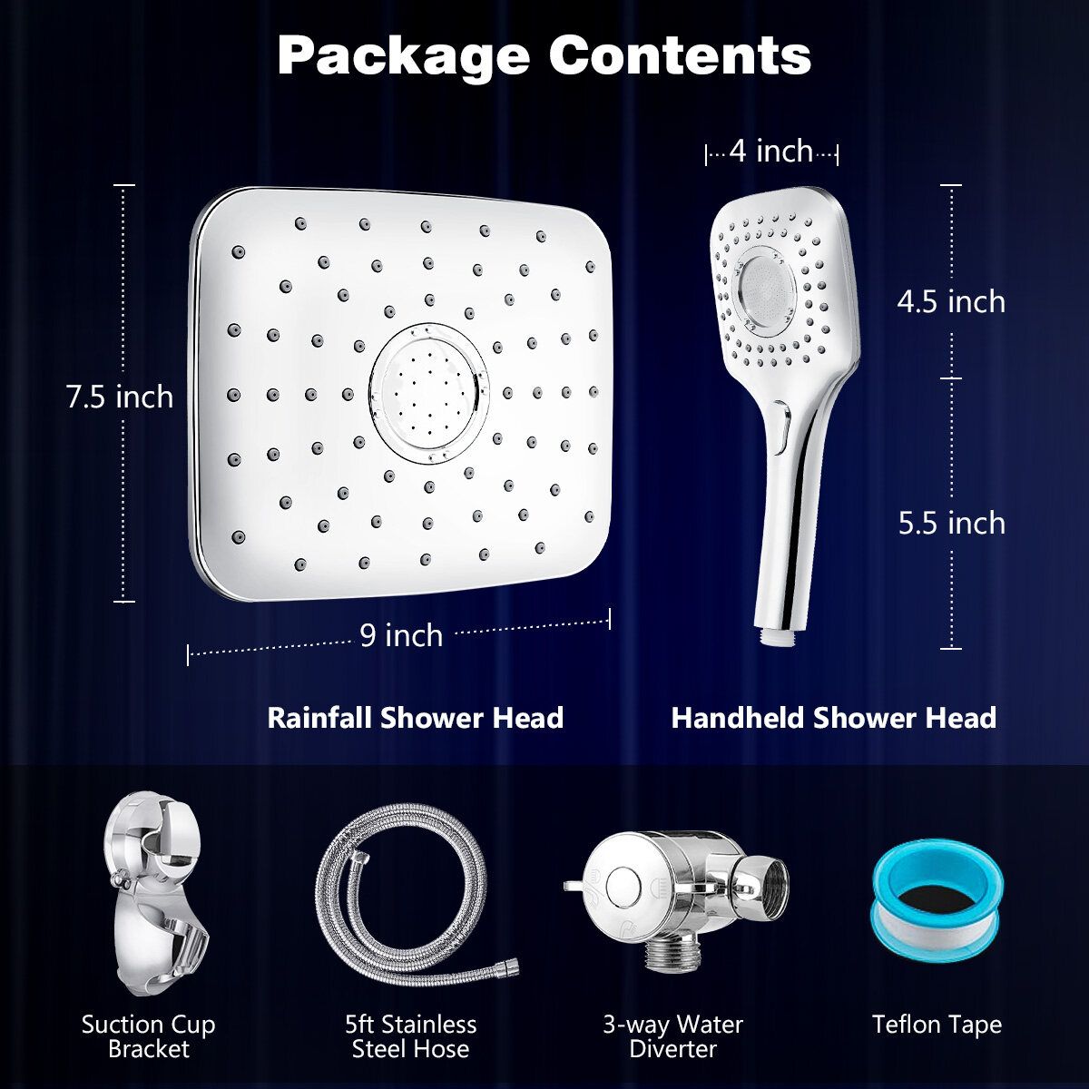 Square High Handheld Shower Head Fully Electroplated Shower Set Of 5 Water Saving Rainfall Handhel Spray Sprinkler Bathroom Accessories