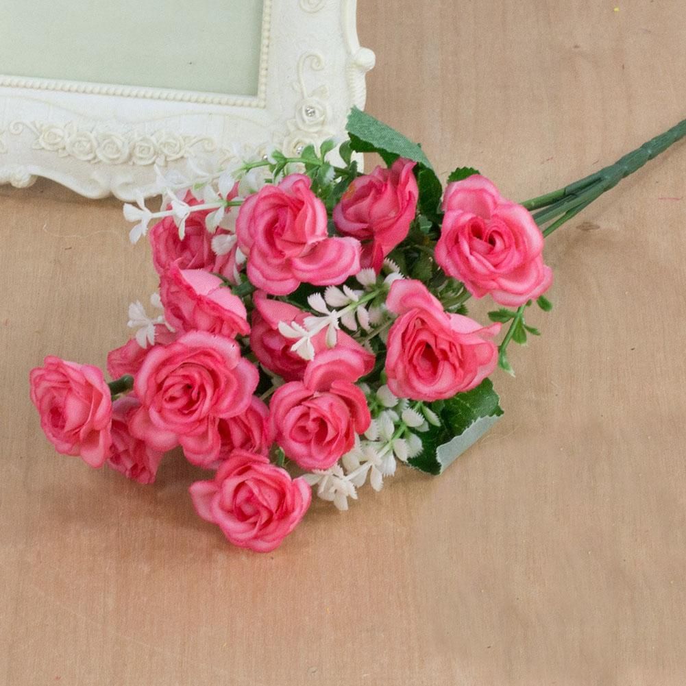 1 Bouquet 15 Heads Artificial Rose Flower Home-Dark Pink