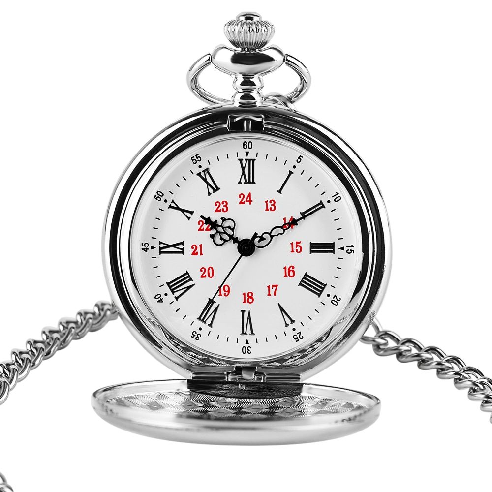 Logo Custom Silver Smooth Quartz Pocket Watch Fob