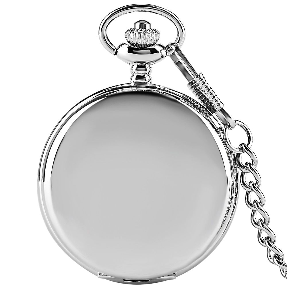 Logo Custom Silver Smooth Quartz Pocket Watch Fob