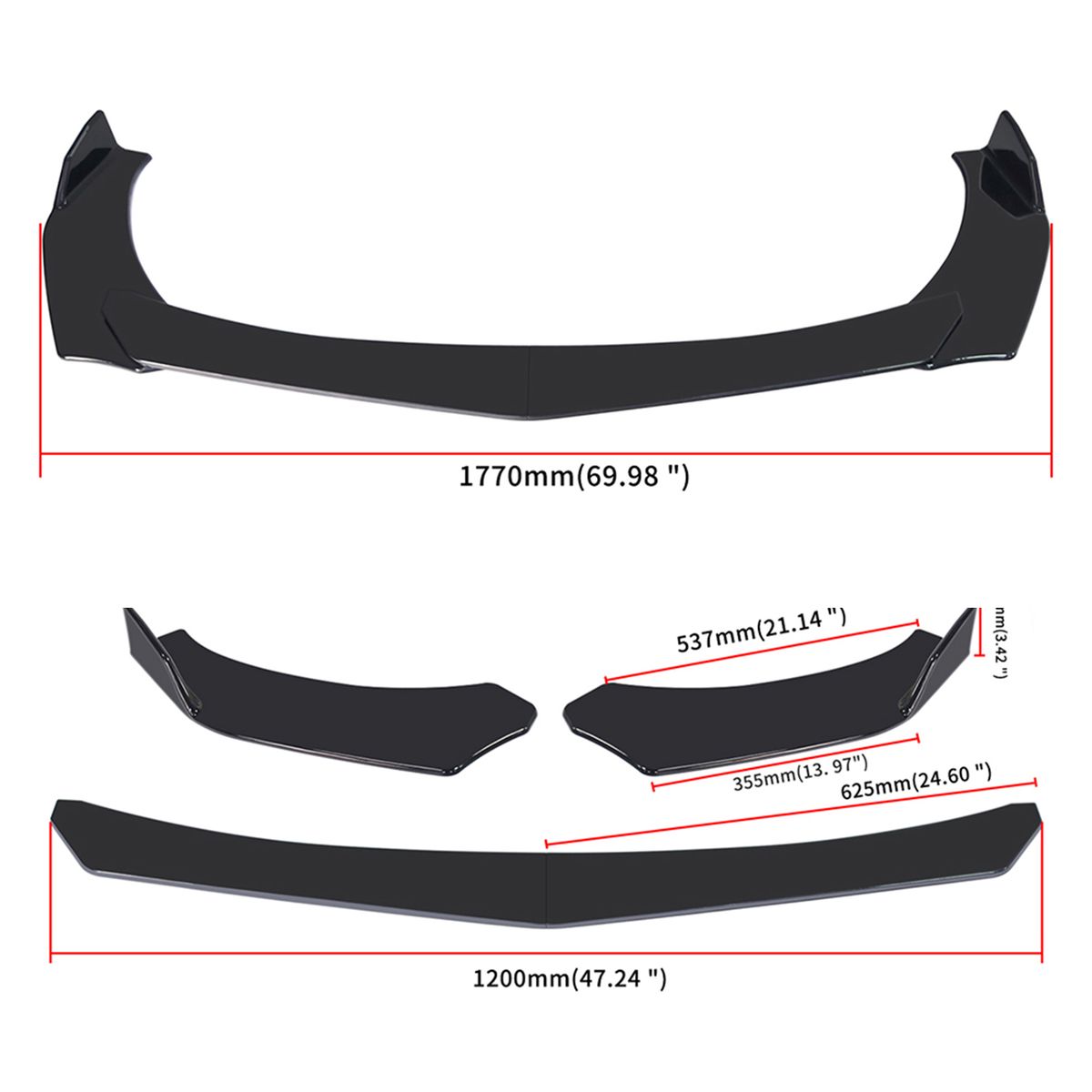 4 Pieces Car Front Bumper Lip Body Kit Spoiler Splitter ABS