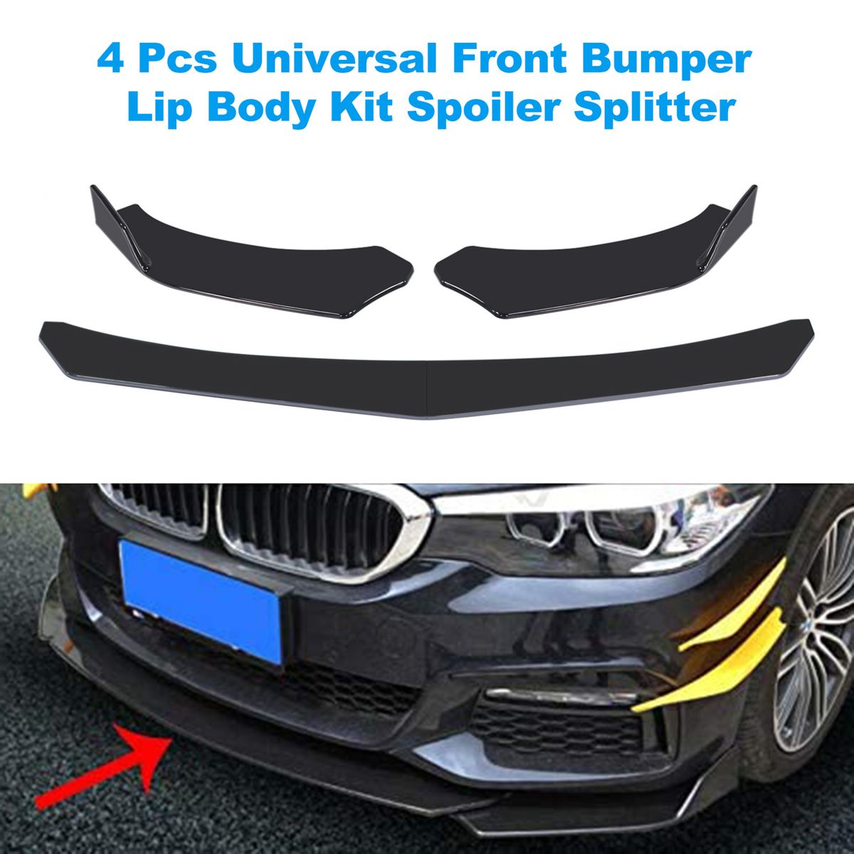 4 Pieces Car Front Bumper Lip Body Kit Spoiler Splitter ABS