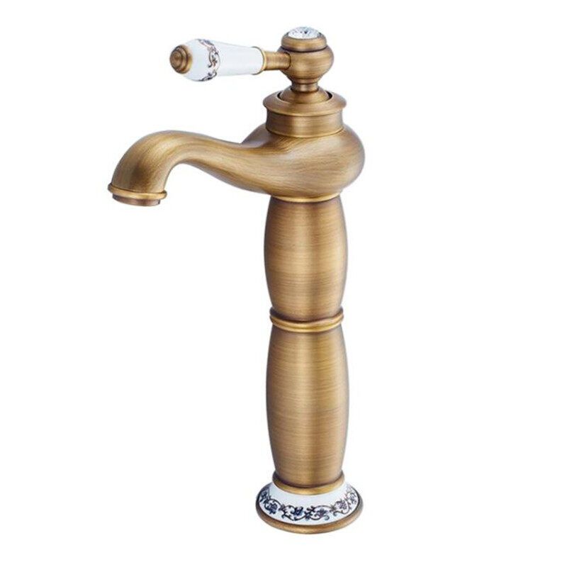 Antique Faucet Retro Style All Copper Basin Faucet Brushed Blue And White Porcelain Hot And Cold Double Bathroom Faucet Golden Faucet