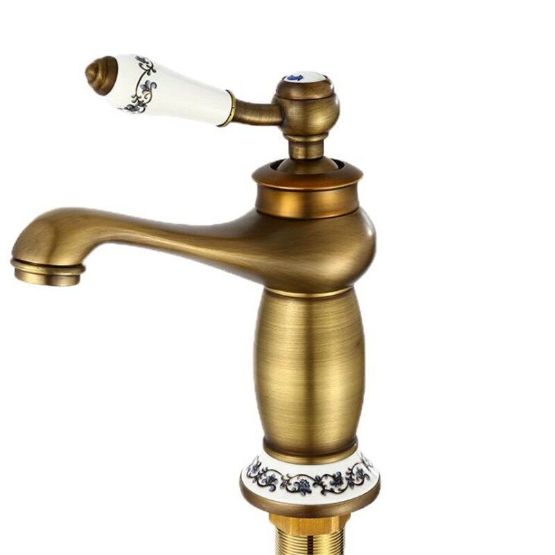 Antique Faucet Retro Style All Copper Basin Faucet Brushed Blue And White Porcelain Hot And Cold Double Bathroom Faucet Golden Faucet