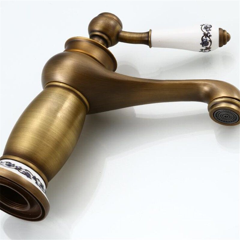 Antique Faucet Retro Style All Copper Basin Faucet Brushed Blue And White Porcelain Hot And Cold Double Bathroom Faucet Golden Faucet