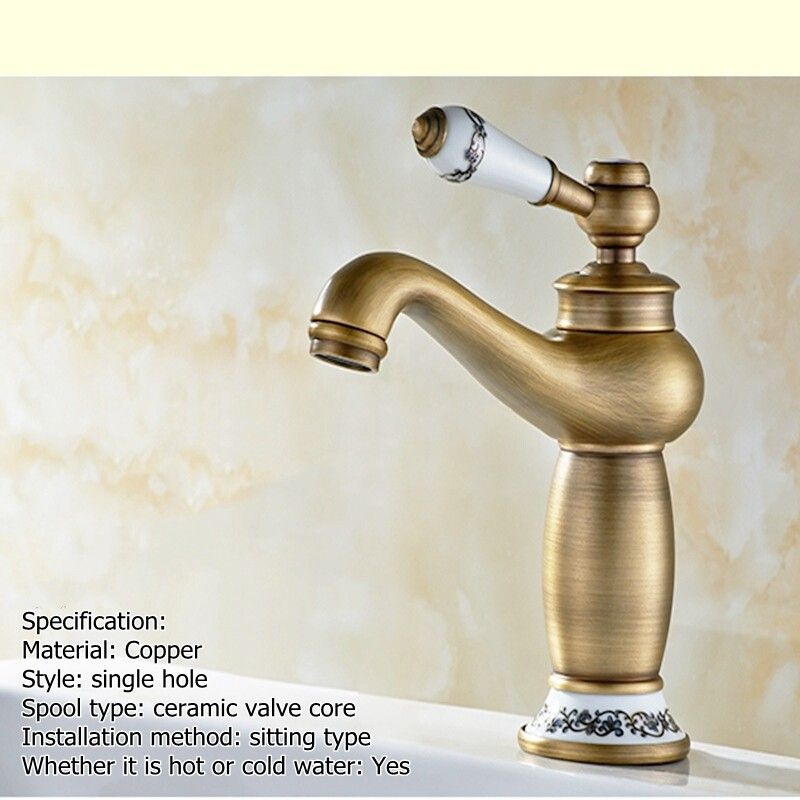 Antique Faucet Retro Style All Copper Basin Faucet Brushed Blue And White Porcelain Hot And Cold Double Bathroom Faucet Golden Faucet