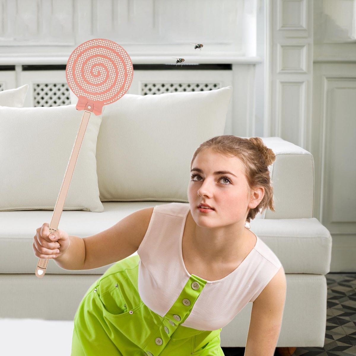 Fly Swatter Mosquito Swatter Lollipop Plastic Long Handle