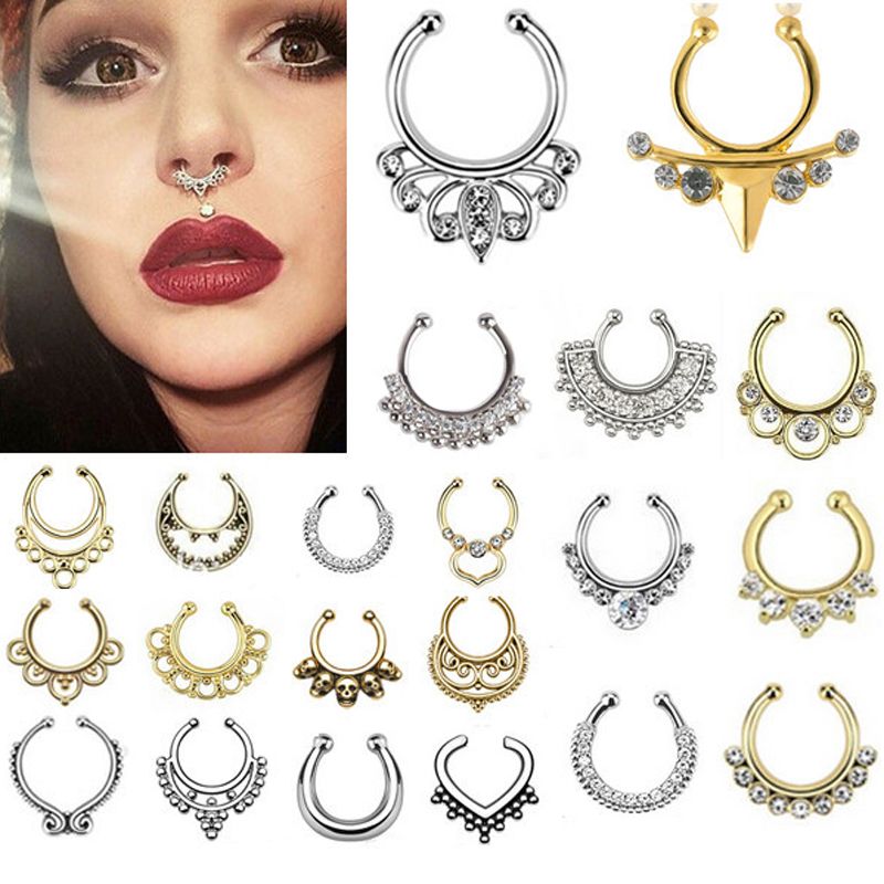 21 Mix Style Titanium Fake Nose Ring Piercings Gold Silver