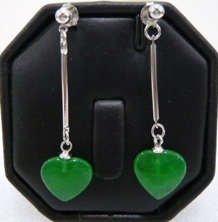 Wholesale Lovely Ladies Green Heart Natural Jade Earring