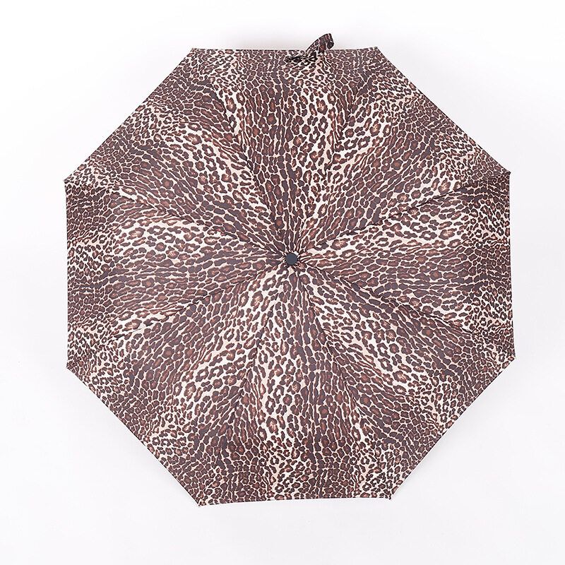 Automatic Windproof Folding Men Women 8 Ribs Umbrellas Travel Lightweight Rain Gear 2 Leopard Print