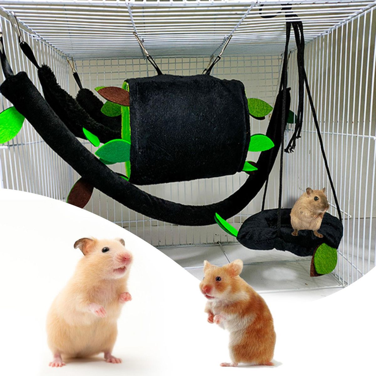 5Pcs Hamster Hammock Leaf Wood Design Small Animal Hammock Tunnel Black