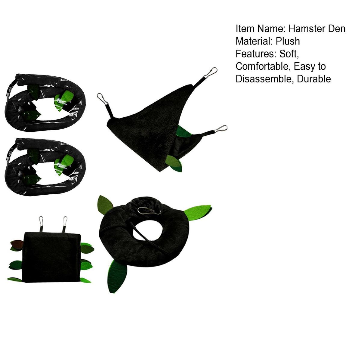 5Pcs Hamster Hammock Leaf Wood Design Small Animal Hammock Tunnel Black