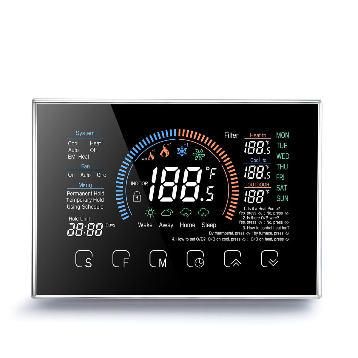 Heat Pump Room Thermostat Temperature Controller 4.8 Inch Color LCD Screen Programmable Touch Control for Home Office Hotel