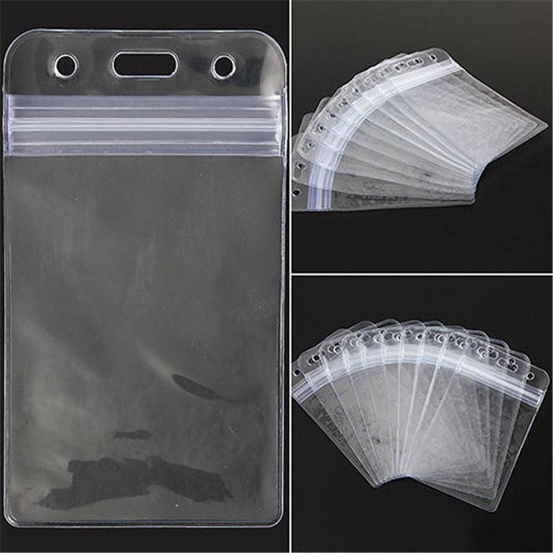 1/5/10pcs Waterproof Vertical Transparent PVC Plastic Zipper Card Holder For ID Card Credit Pport Badge Card Bag