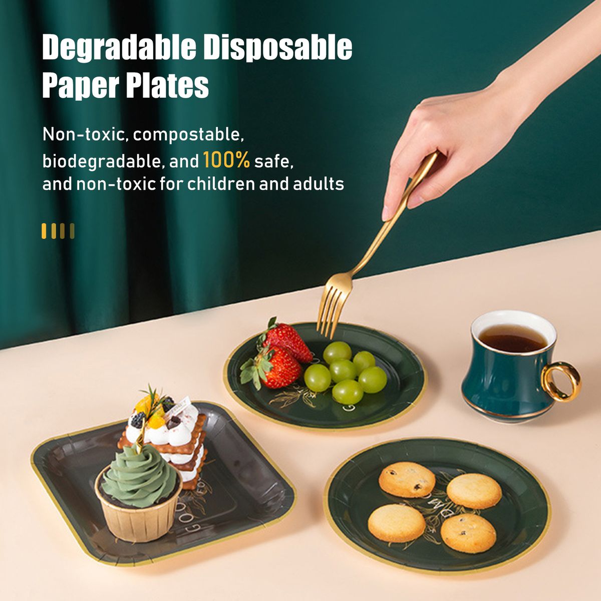 10PCS Disposable Paper Plates Leaves Pattern Disposable