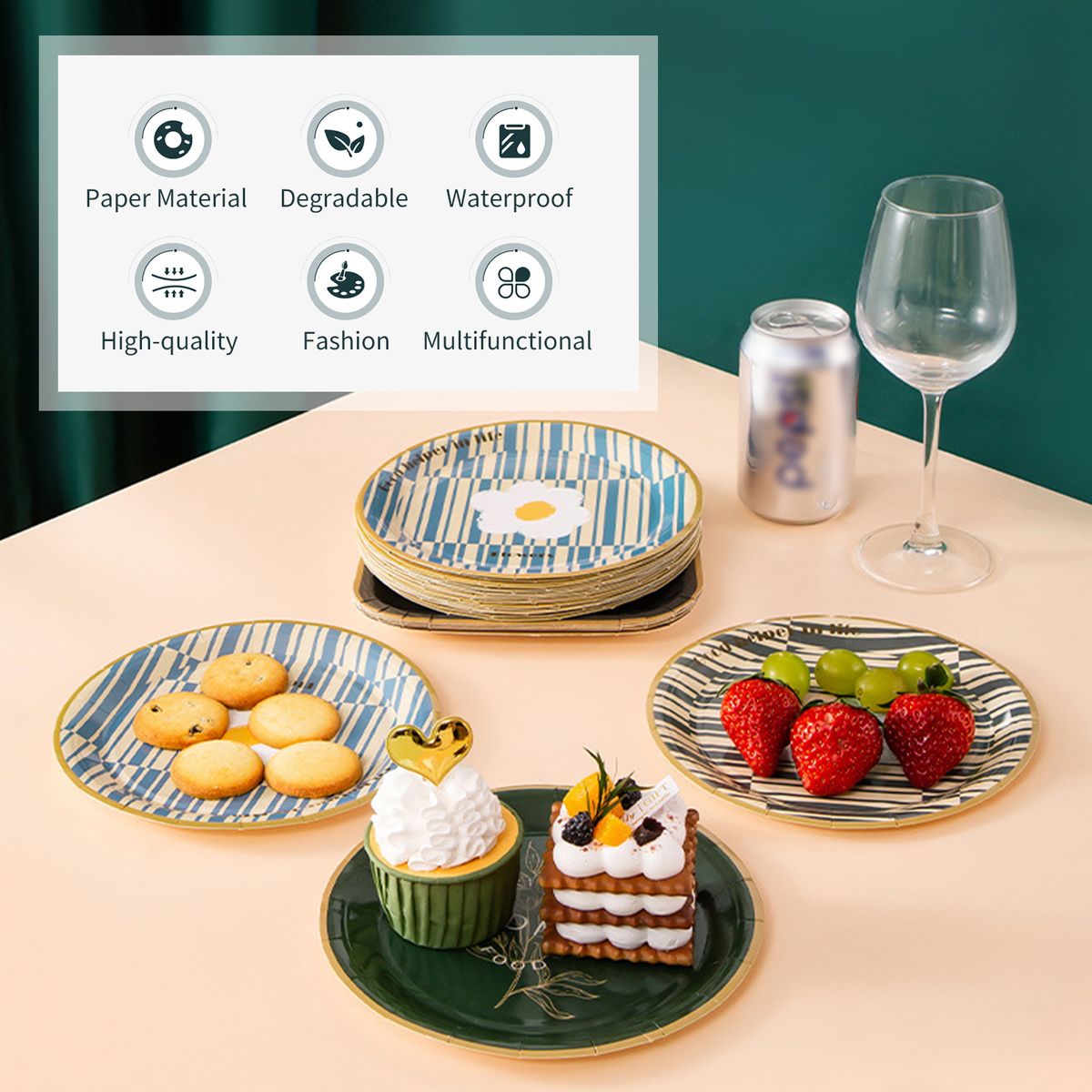 10PCS Disposable Paper Plates Leaves Pattern Disposable