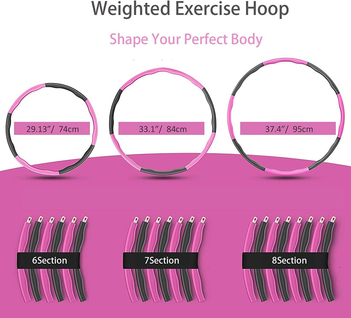 8 Section Fitness Hula Hoop For Women, Adults Professional Detachable Exercise Weighted Hoola Hoop Adjustable Size