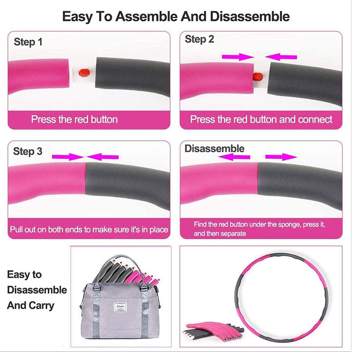 8 Section Fitness Hula Hoop For Women, Adults Professional Detachable Exercise Weighted Hoola Hoop Adjustable Size