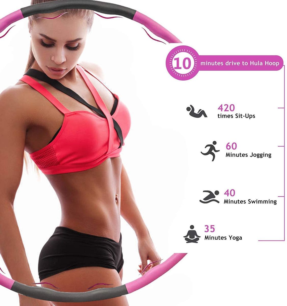 8 Section Fitness Hula Hoop For Women, Adults Professional Detachable Exercise Weighted Hoola Hoop Adjustable Size