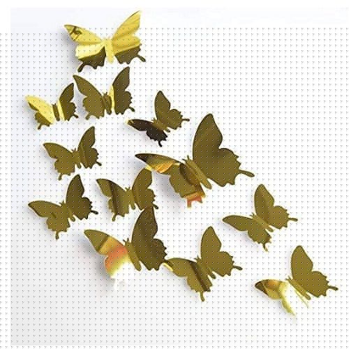 Gold Metallic Butterfly Wall Stickers (Set Of 12)