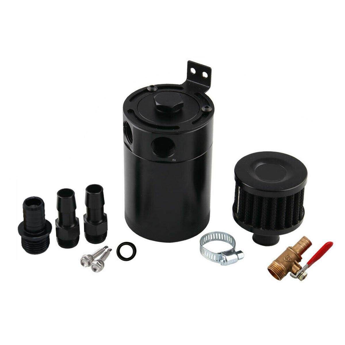 2 Port Baffled Oil Catch Can Tank Pot With Drain Valve Breather Filter Universal