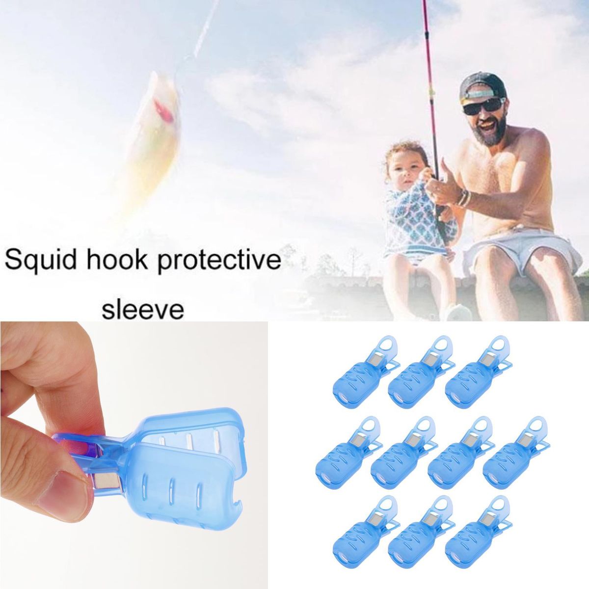 10x Squid Jig Protector 2 Sizes Hook Cover Bonnets Blue S
