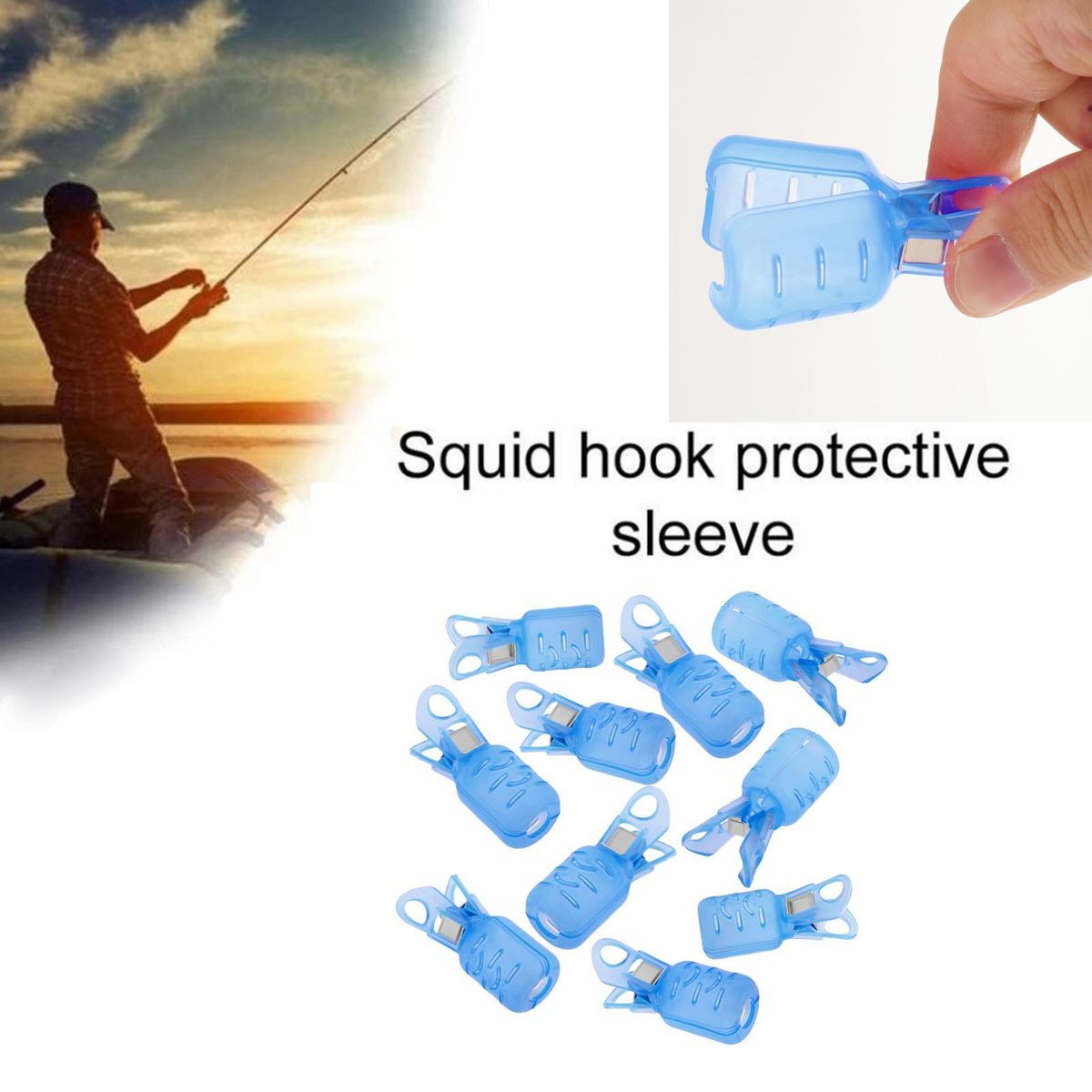 10x Squid Jig Protector 2 Sizes Hook Cover Bonnets Blue S