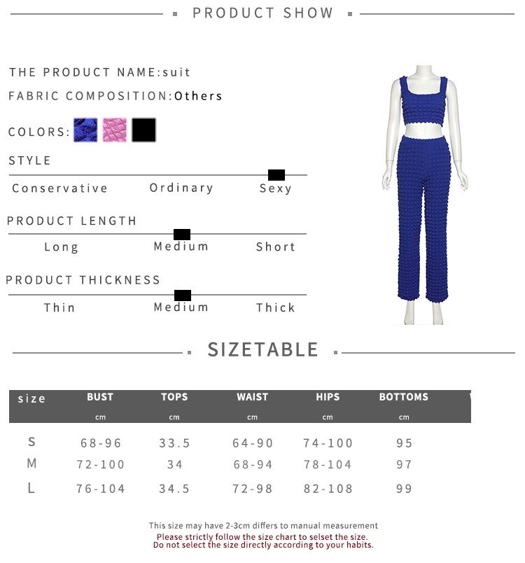 Stacked Two Piece Set Women Square Collar Camisole+ High Waist Straight Pant