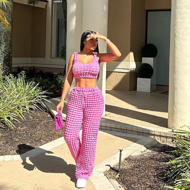 Stacked Two Piece Set Women Square Collar Camisole+ High Waist Straight Pant