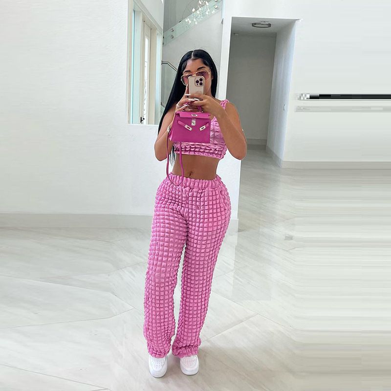 Stacked Two Piece Set Women Square Collar Camisole+ High Waist Straight Pant