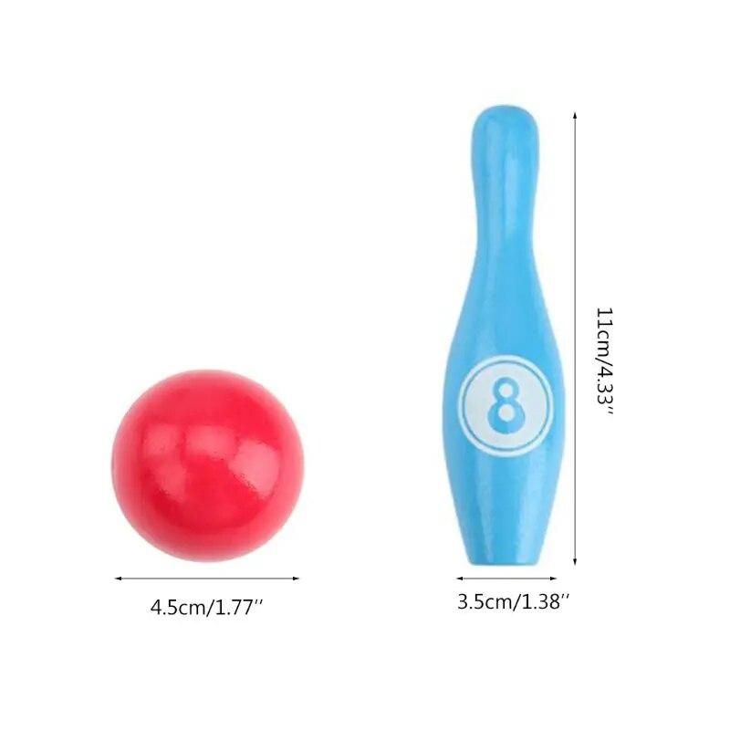 12pcs/set Wooden Color Bowling Set 10 Pins 2 Ball Bowling Game for Kids Indoor