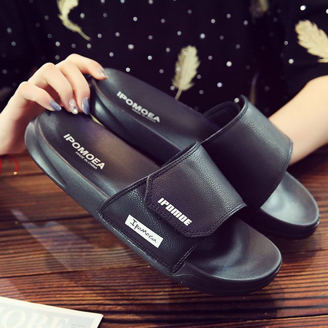 Men's Slippers Summer Flip-Flops Rubber Soft Black