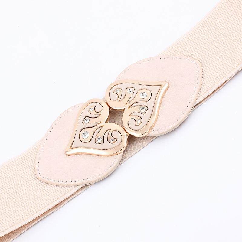 Europe And America Wild Elastic Girdle Ladies Wide Waist Seal Peach Heart Buckle Elastic Decorative Belt Manufacturers Wholesale Supply White (length 66 Width 6.0)