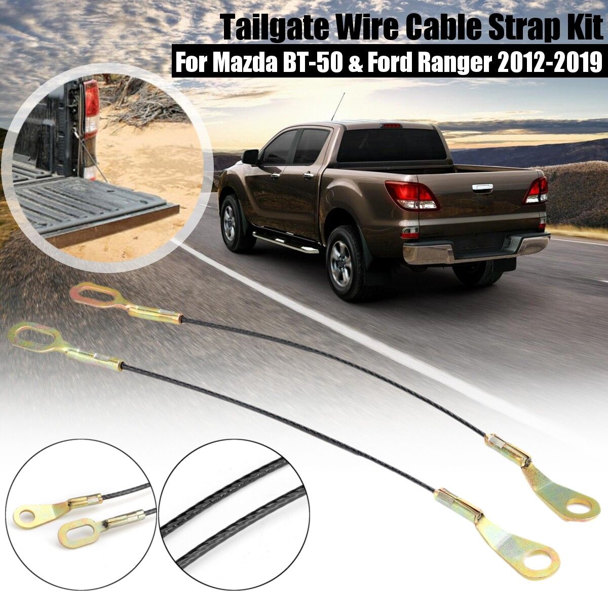 Pair Tailgate Wire Cable Strap For Mazda BT-50 For Ford Ranger
