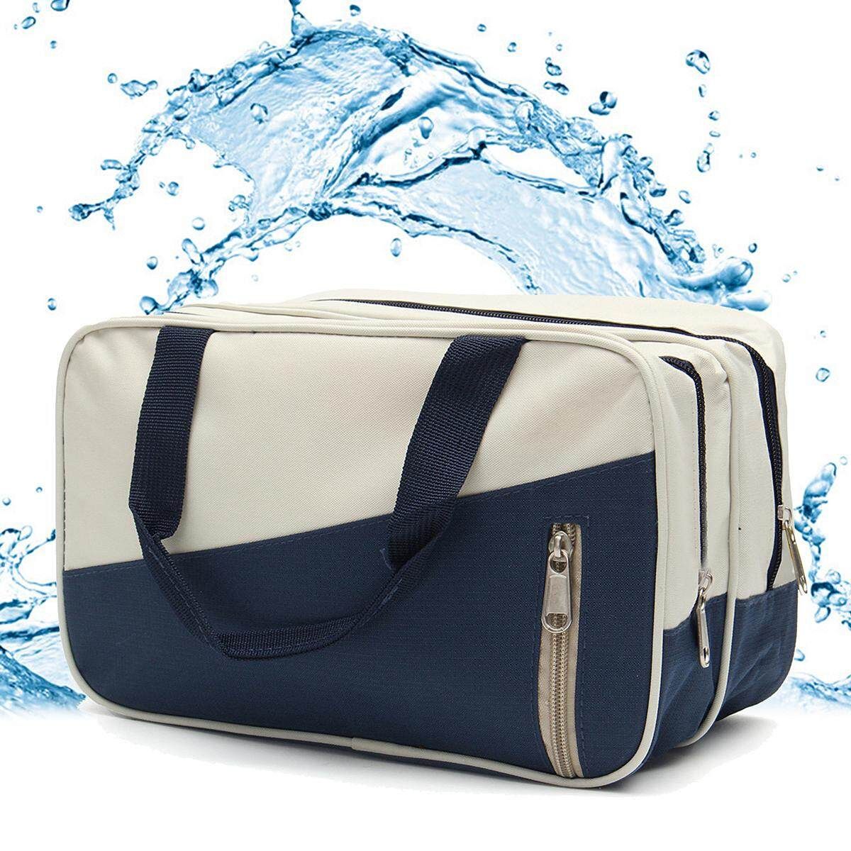 Unisexal Waterproof WET/DRY Dual Zipper Wash Beach Swimming Bag Travel Make Up Navy Blue