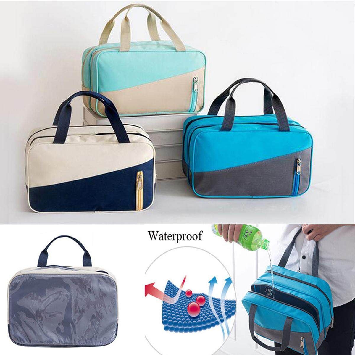 Unisexal Waterproof WET/DRY Dual Zipper Wash Beach Swimming Bag Travel Make Up Navy Blue