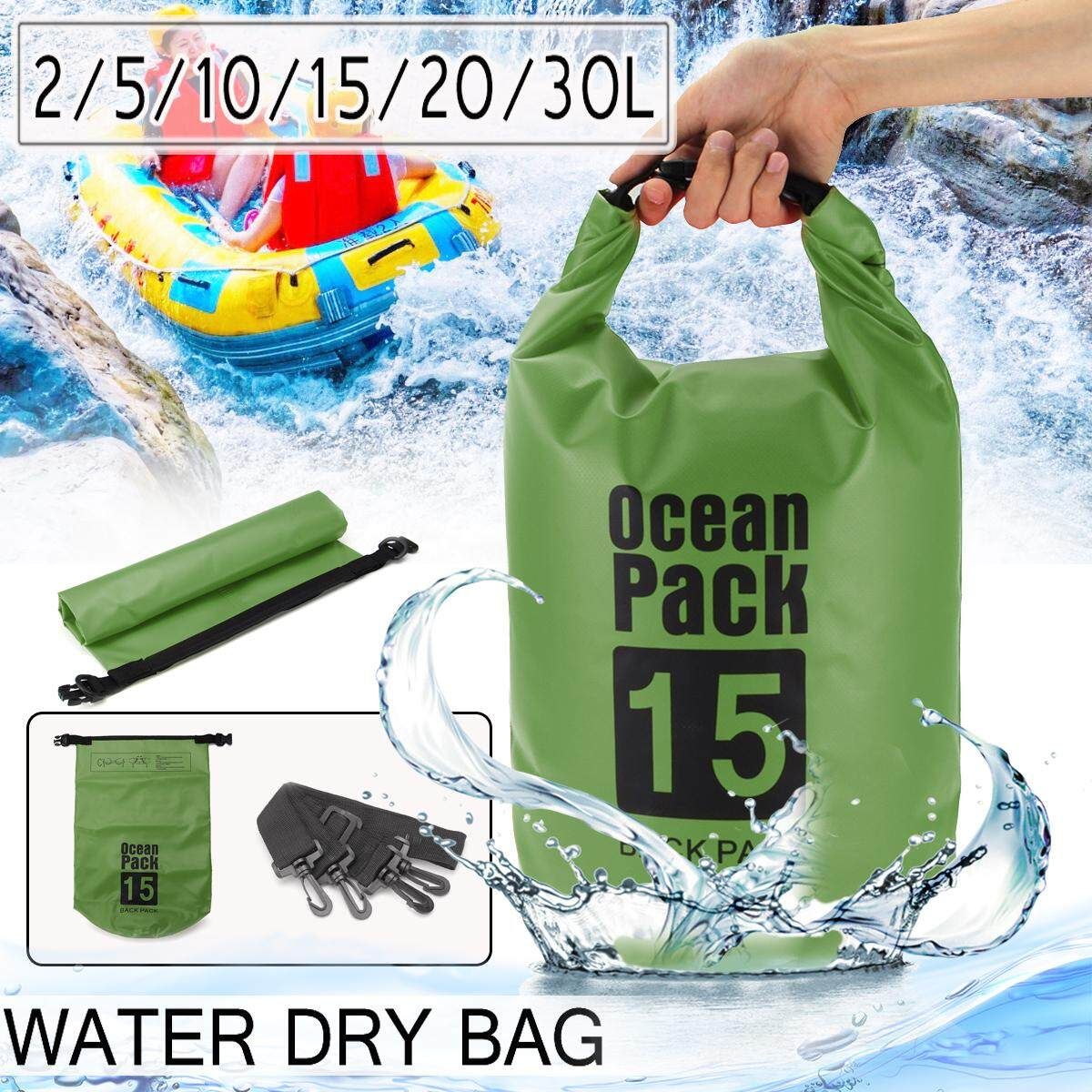 Outdoor Dry Sack Bag 2/5/10/15/20/30L Waterproof 500D Durable Dry Bag Sack For Kayak Canoeing Thickened PVC Clip Mesh Army Green