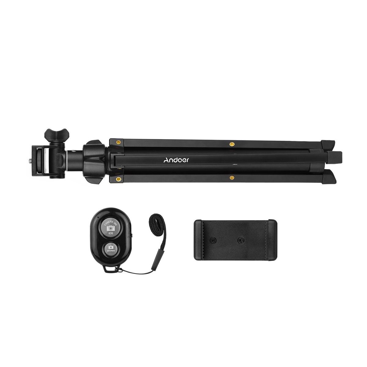 Andoer 1.5m/59in 2-in-1 Tripod Stand + Extendable Selfie Stick Aluminum Alloy with Phone Holder Remote Shutter Compatible with iPhone Android Phones for Selfie Group Photo Live Streaming