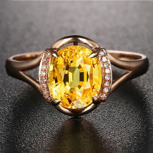 2 Carat Yellow Sapphire Ring With 18K Gold Plated Female Rings Fashion