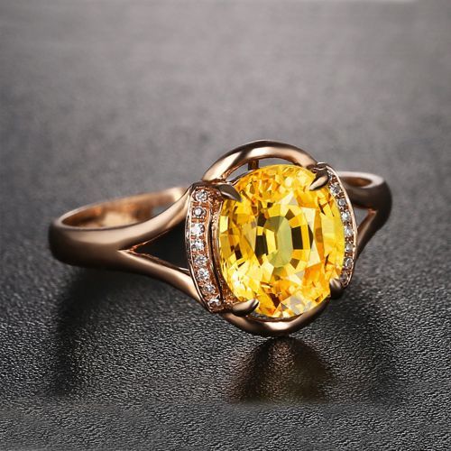 2 Carat Yellow Sapphire Ring With 18K Gold Plated Female Rings Fashion