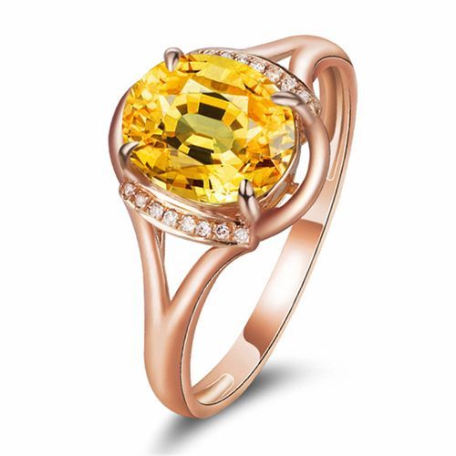 2 Carat Yellow Sapphire Ring With 18K Gold Plated Female Rings Fashion